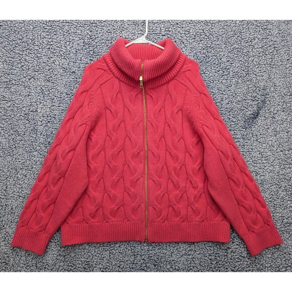 Talbots Thick Cable Knit Full Zip Cardigan Womens 3X Cottagecore Fisherman Pink - Picture 1 of 10
